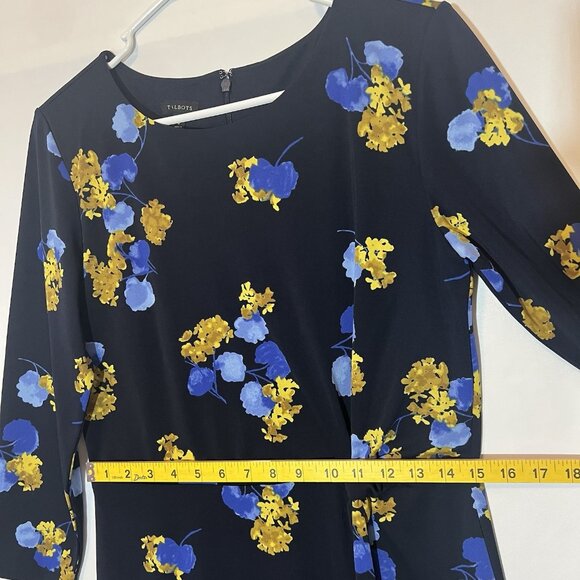 TALBOTS Women’s Midi Dress Size 8 FLORAL JERSEY TWIST FIT & FLARE Blue Stretch - Picture 6 of 12